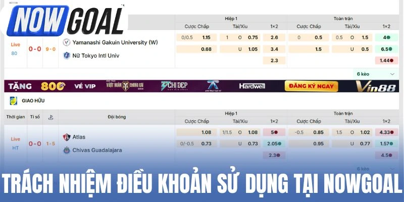 Trách nhiệm điều khoản sử dụng tại Nowgoal